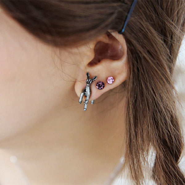 SEXY SPARKLES Sexy Sparkles Deer Animal 3D Double Sided Ear Stud Earrings for Women