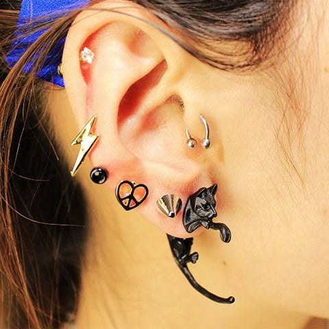 SEXY SPARKLES Sexy Sparkles 3D Double Sided Black Cat Ear Stud Earrings for Women - Sexy Sparkles Fashion Jewelry - 4