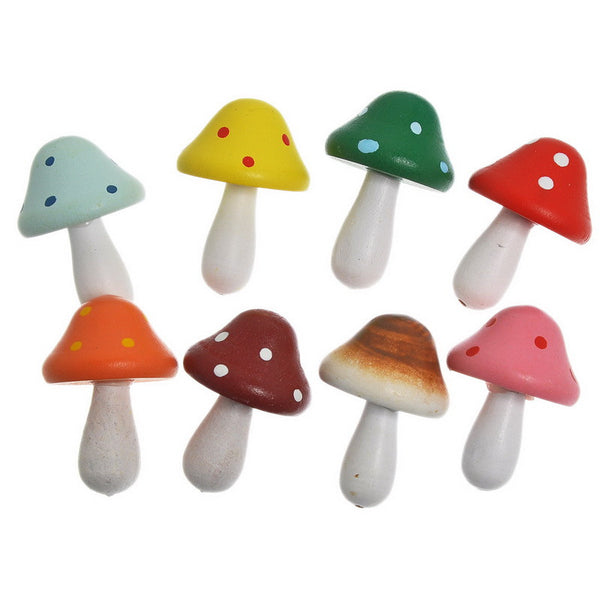 Sexy Sparkles 10 Pcs Wood Mushroom Findings Assorted Colors 34mm