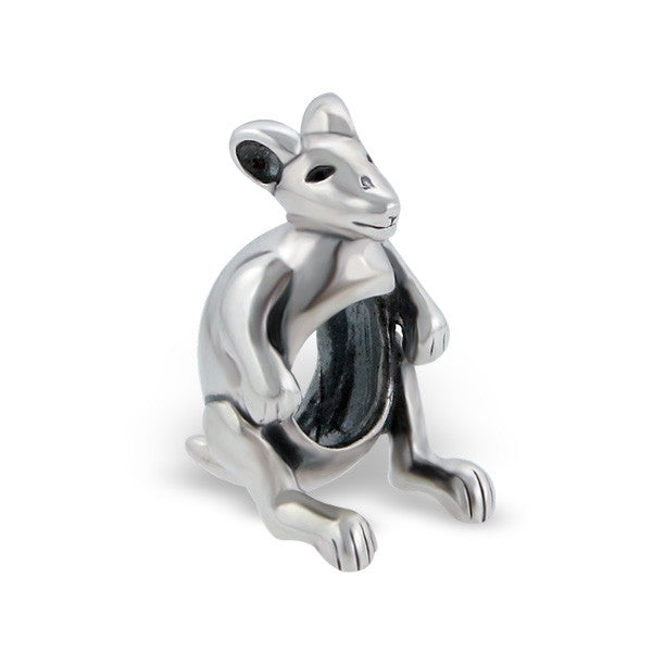 .925 Sterling Silver "Kangaroo"  Charm Spacer Bead for Snake Chain Charm Bracelet