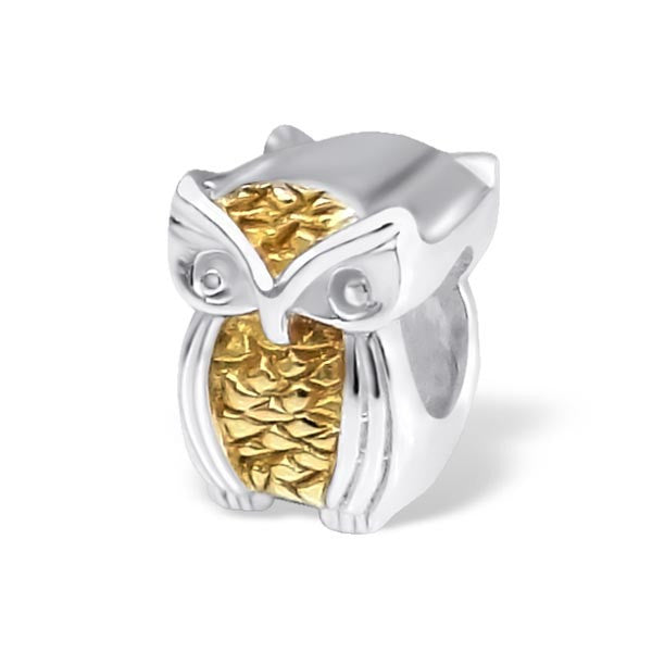 .925 Sterling Silver " Owl"  Charm Spacer Bead for Snake Chain Charm Bracelet