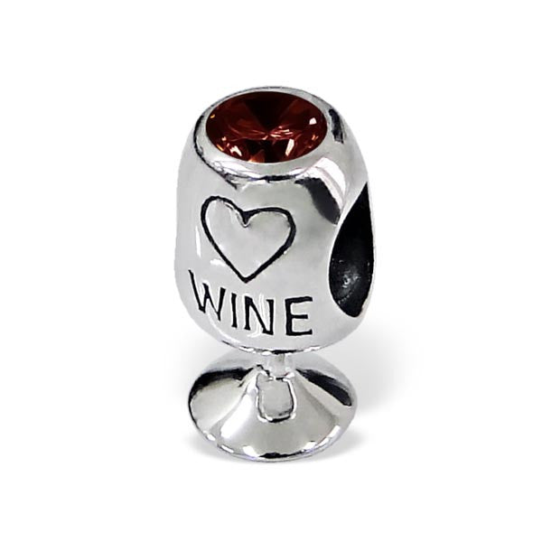 .925 Sterling Silver "Love Wine Glass"  Charm Spacer Bead for Snake Chain Charm Bracelet