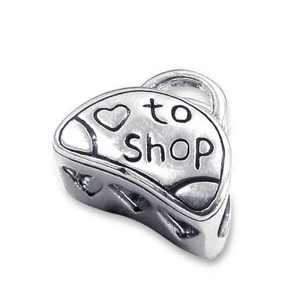 .925 Sterling Silver " Love Shopaholic Bag"  Charm Spacer Bead for Snake Chain Charm Bracelet