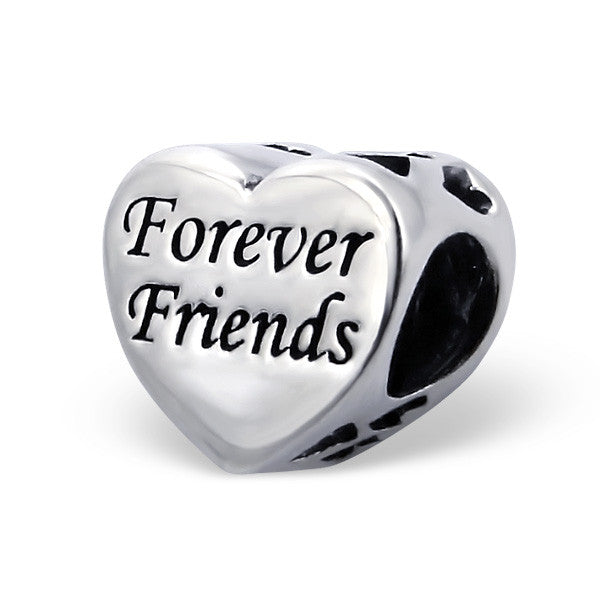 .925 Sterling Silver "Heart Forever Friends"  Charm Spacer Bead for Snake Chain Charm Bracelet