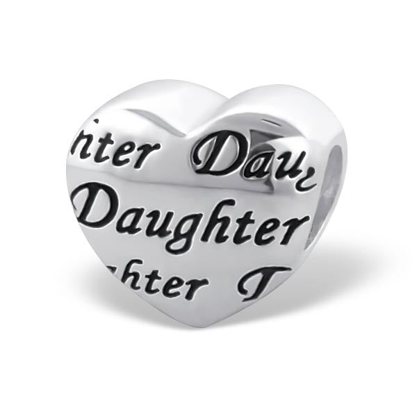 .925 Sterling Silver "Heart Daughter"  Charm Spacer Bead for Snake Chain Charm Bracelet