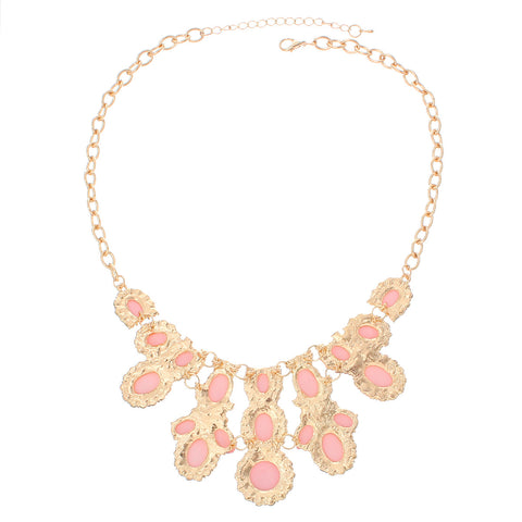 Fashion Jewelry Necklace Gold Tone with Clear Rhinestone and Acrylic Stones with Lobster Clasp
