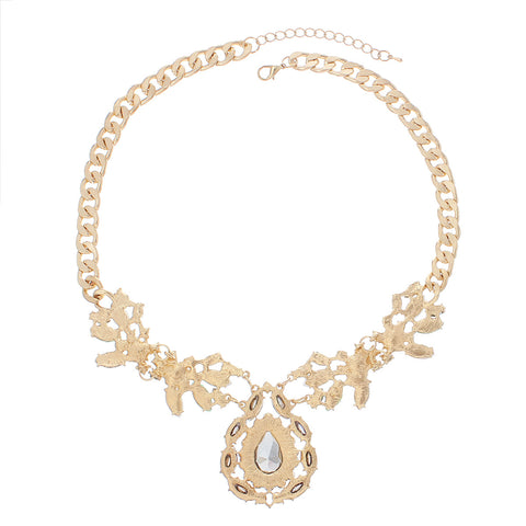 Fashion Jewelry Necklace Gold Tone with Clear Rhinestone Green AB  Acrylic Stones