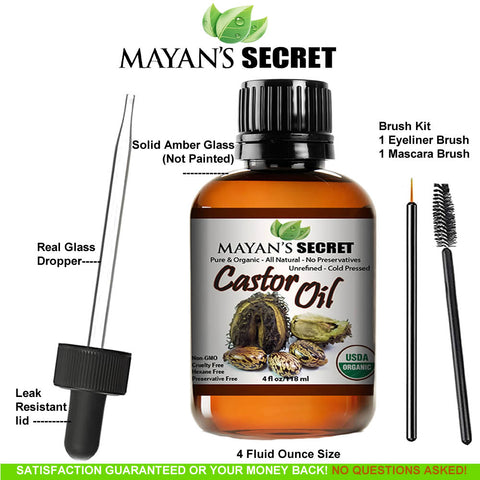 Castor Oil Cold-Pressed, USDA Certified Organic, Hexane-Free Castor Oil - Moisturizing & Healing, For Dry Skin, Hair Growth - For Skin, Hair Care, Eyelashes