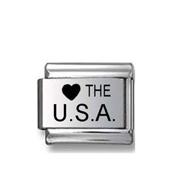 I Love USA Italian Link Bracelet Charm