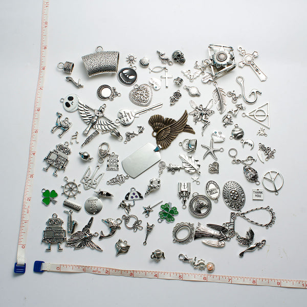 SEXY SPARKLES 100 Mixed Antique Bronze Silver Charms Assorted Mix Tibetan Charms Pendants - Sexy Sparkles Fashion Jewelry - 1