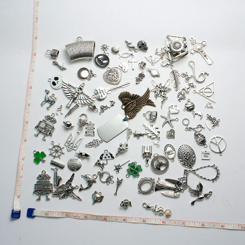 SEXY SPARKLES 100 Mixed Antique Bronze Silver Charms Assorted Mix Tibetan Charms Pendants - Sexy Sparkles Fashion Jewelry - 1