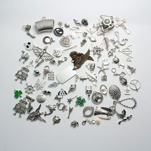 SEXY SPARKLES 100 Mixed Antique Bronze Silver Charms Assorted Mix Tibetan Charms Pendants - Sexy Sparkles Fashion Jewelry - 2
