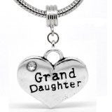 Grand Daughter Love Heart Dangle Charm European Bead Compatible for Most European Snake Chain Bracelet