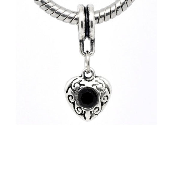 Heart Dangle With Black Rhinestone Charms for Snake Chain Bracelet - Sexy Sparkles Fashion Jewelry - 1