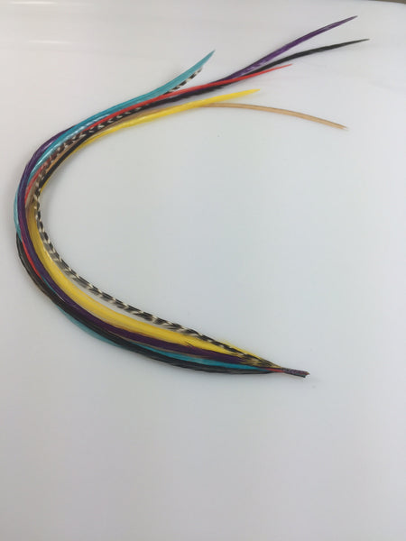 8 Feathers in Total 7-10 in Length Happy Rainbow Mix Feathers Bonded At the Tip for Hair Extension Salon Quality Feathers