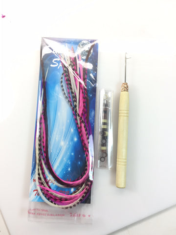Feather Hair Extensions, 100% Real Rooster Feathers,20 Long Pink & Purple mix W/Beads and Loop Tool Kit