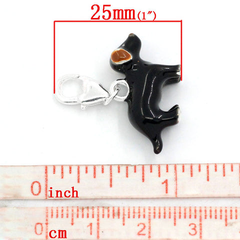 Black and Brown Dog Clip on Pendant for European Charm Jewelry w/ Lobster Clasp - Sexy Sparkles Fashion Jewelry