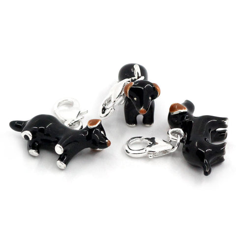 Black and Brown Dog Clip on Pendant for European Charm Jewelry w/ Lobster Clasp - Sexy Sparkles Fashion Jewelry