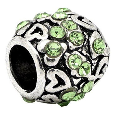 Birthstone  August Peridot Green  Rhinestone Spacer For Snake Chain Charm Bracelet - Sexy Sparkles Fashion Jewelry
