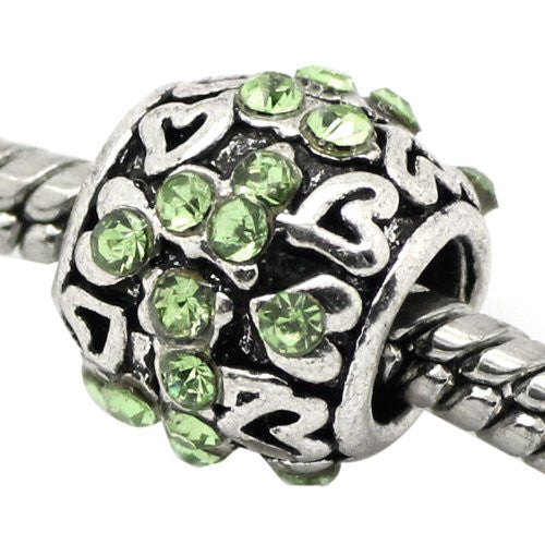 Birthstone  August Peridot Green  Rhinestone Spacer For Snake Chain Charm Bracelet - Sexy Sparkles Fashion Jewelry