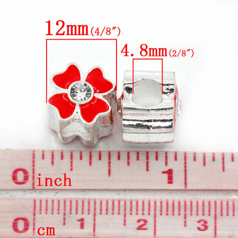 2 Sided Enamel Flower with Diamond Crystals Charm Bead (Red) - Sexy Sparkles Fashion Jewelry - 2
