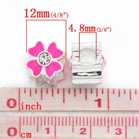 2 Sided Enamel Flower with Diamond Crystals Charm Bead (Pink) - Sexy Sparkles Fashion Jewelry - 2
