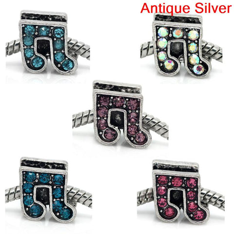 Rhinestone Music Note Charm Bead Spacer for Snake Charm Bracelets (Amethyst) - Sexy Sparkles Fashion Jewelry - 2