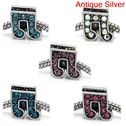 Rhinestone Music Note Charm Bead Spacer for Snake Charm Bracelets (Dark pink) - Sexy Sparkles Fashion Jewelry - 3