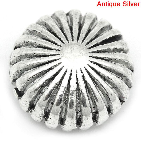 Sexy Sparkles 10 Pcs Silver Toned Stripe Carved Spacer Bead 11mm (3/8'') Dia, Hole: Approx 1.2mm