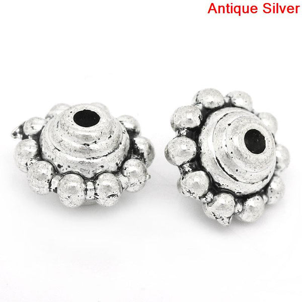 Sexy Sparkles 10 Pcs Silver Tone Flying Saucer Spacer Bead 10mm (3/8'') Dia, Hole: Approx 1.5mm