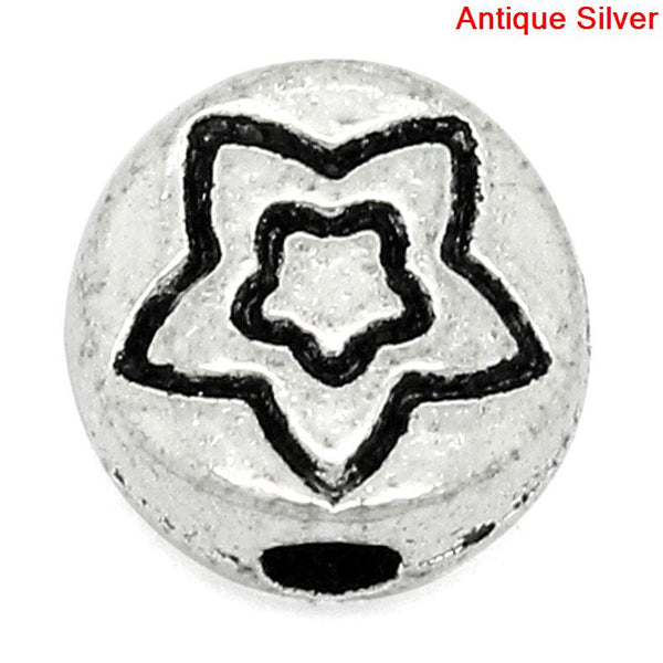 Sexy Sparkles 10 Pcs Silver Tone Star Pattern Carved Spacer Bead 6mm (2/8'') Dia, Hole: Approx 1.4mm
