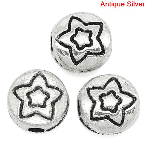 Sexy Sparkles 10 Pcs Silver Tone Star Pattern Carved Spacer Bead 6mm (2/8'') Dia, Hole: Approx 1.4mm