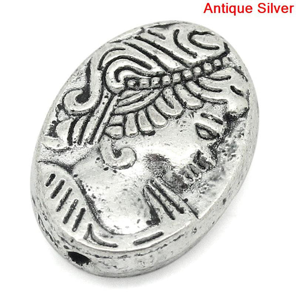 Sexy Sparkles 10 Pcs Lady Pattern Carved Spacer Bead Antique Silver 13x10mm, Hole: Approx 1.6mm