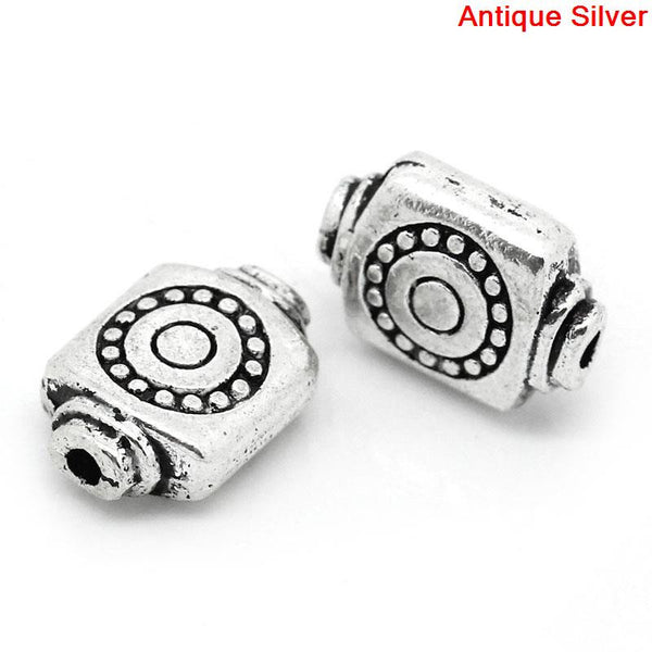 Sexy Sparkles 10 Pcs Silver Toned Rectangle Carved Spacer Bead 12x9mm, Hole: Approx 1.3mm