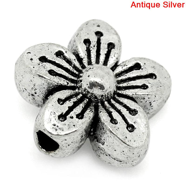 Sexy Sparkles 10 Pcs Silver Flower Spacer Bead 11x11mm, Hole: Approx 1.8mm