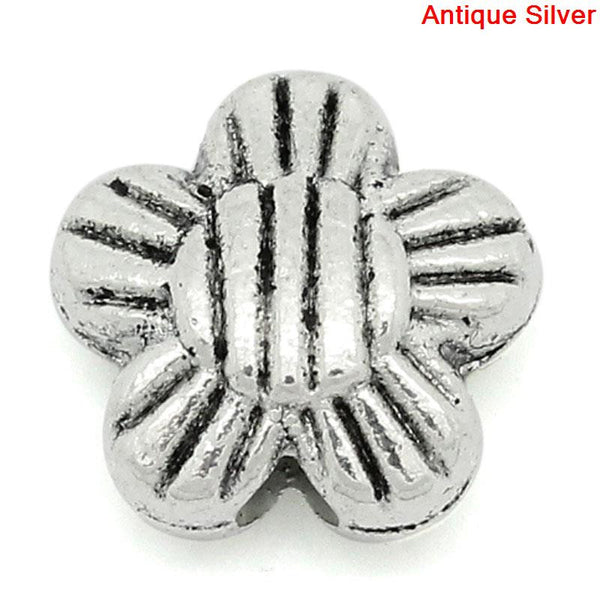 Sexy Sparkles  10 Pcs Flower Charm Beads Antique Silver Stripe Pattern Carved 8mm