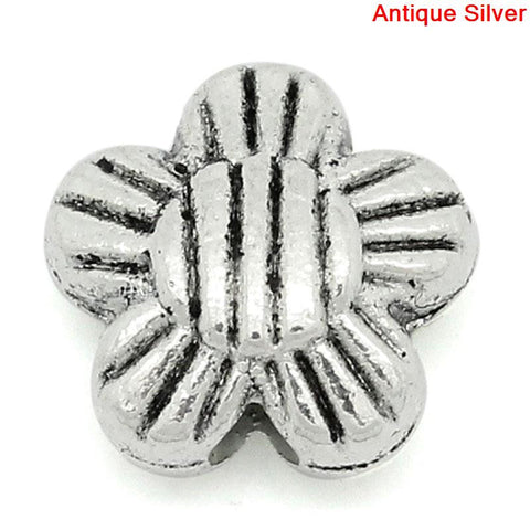 Sexy Sparkles  10 Pcs Flower Charm Beads Antique Silver Stripe Pattern Carved 8mm