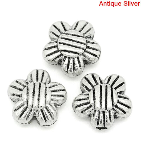 Sexy Sparkles  10 Pcs Flower Charm Beads Antique Silver Stripe Pattern Carved 8mm