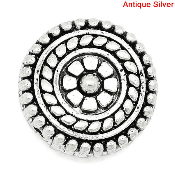 Sexy Sparkles 5 Pcs Round Spacer Beads Antique Silver Flower Medallion Pattern Carved 11.5mm
