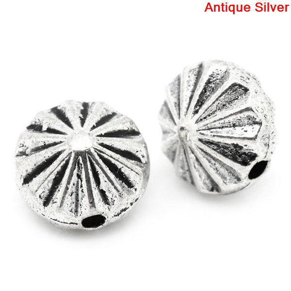 Sexy Sparkles 5 Pcs Round Spacer Beads Antique Silver Stripe Pattern Carved