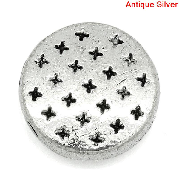 Sexy Sparkles 5 Pcs Round Spacer Beads Antique Silver Cross Pattern Carved