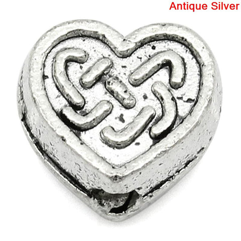 Sexy Sparkles 10 Pcs Heart Charm Beads Antique Silver Celtic Knot Pattern Carved 6mm