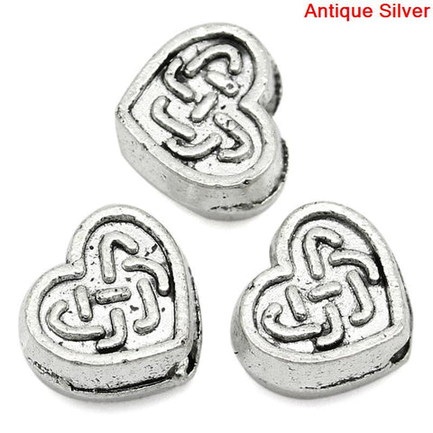 Sexy Sparkles 10 Pcs Heart Charm Beads Antique Silver Celtic Knot Pattern Carved 6mm