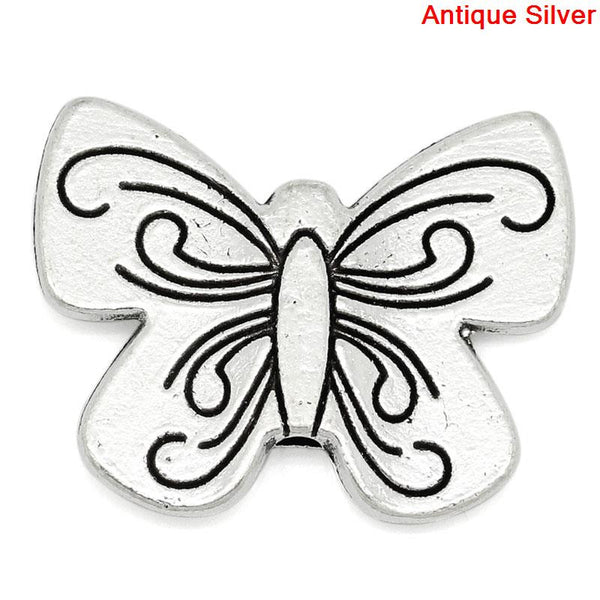 Sexy Sparkles 4 Pcs Charm Beads Butterfly Shape Antique Silver 23mm