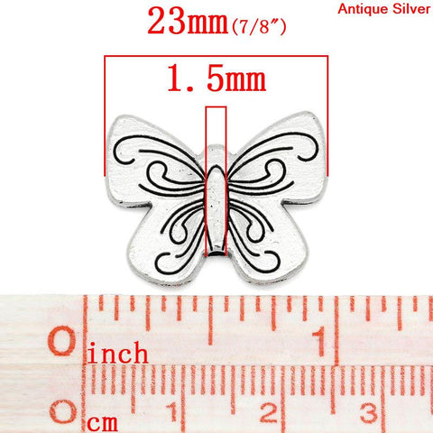 Sexy Sparkles 4 Pcs Charm Beads Butterfly Shape Antique Silver 23mm