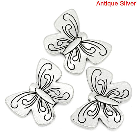 Sexy Sparkles 4 Pcs Charm Beads Butterfly Shape Antique Silver 23mm