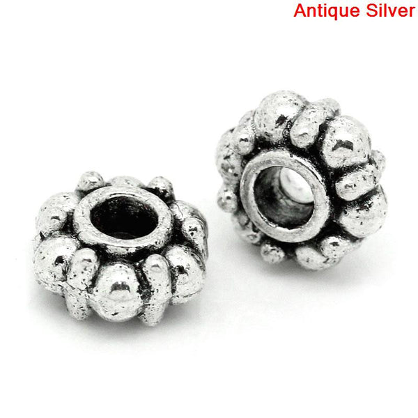 Sexy Sparkles 10 Pcs Round Spacer Beads Antique Silver Dot Pattern Carved 9mm