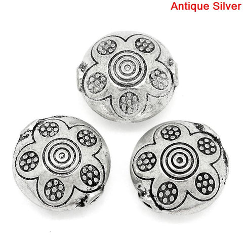 Sexy Sparkles 5 Pcs Round Spacer Beads Antique Silver Flower Pattern Carved 12mm