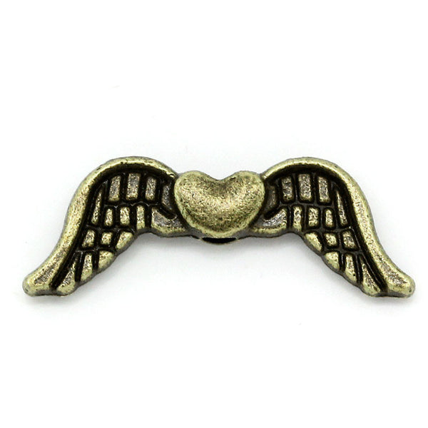Sexy Sparkles 10 Pcs Charm Beads Antique Bronze Angel Wings Heart 20mm