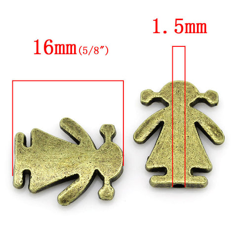 Sexy Sparkles 5 Pcs Spacer Beads Girl Antique Bronze 16mm